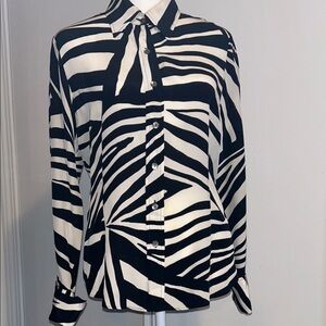 Lafayette 148 New York Black and White Striped Button Down Shirt